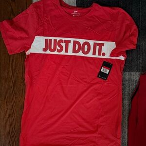 Nike Red Tee with White 'JUST DO IT.' Chest Stripe
